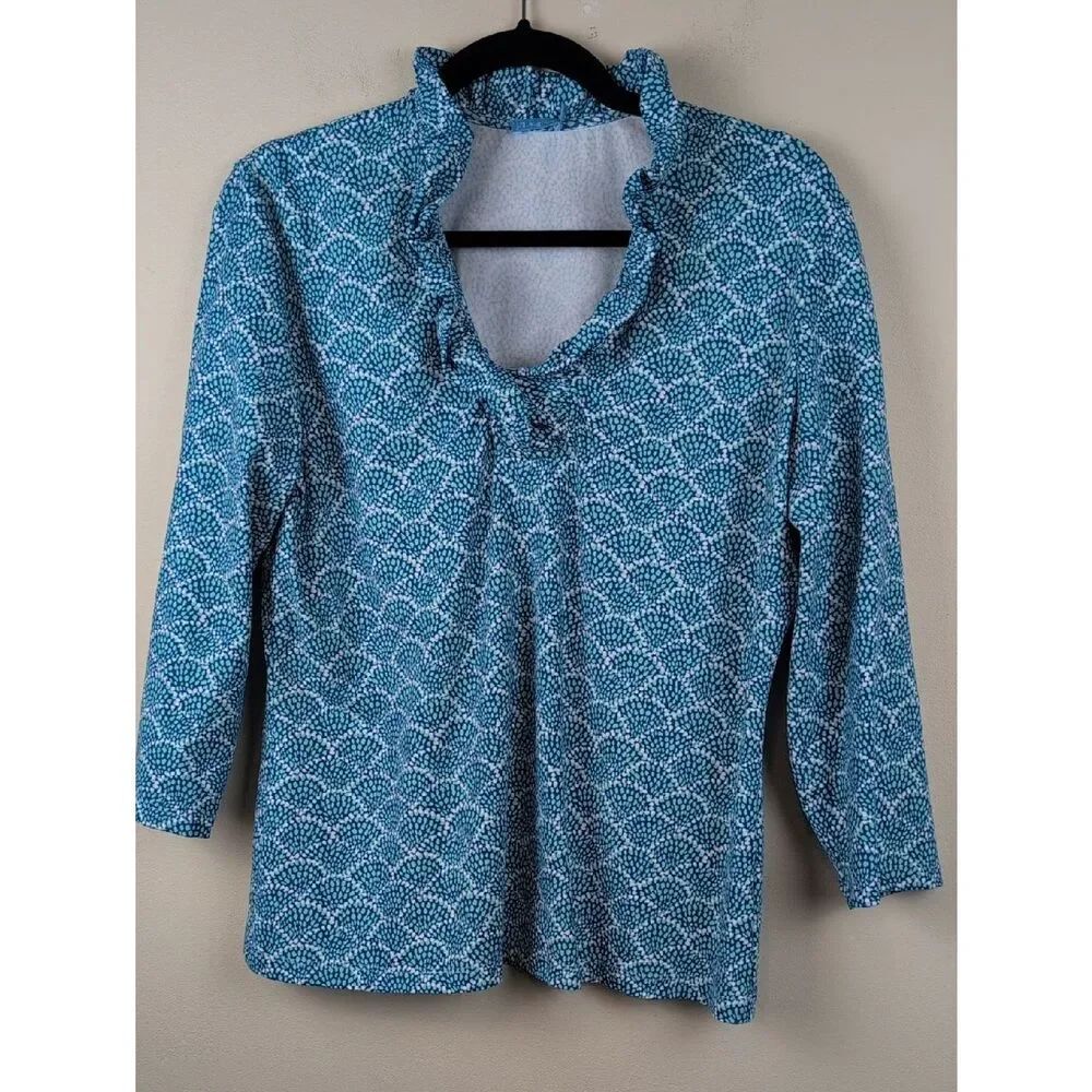 J. McLaughlin Durham Catalina Cloth Ruffle Neck Blouse Top Size L